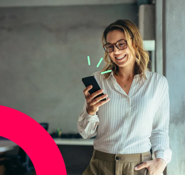 Happy Office Worker Comparing Business Deals