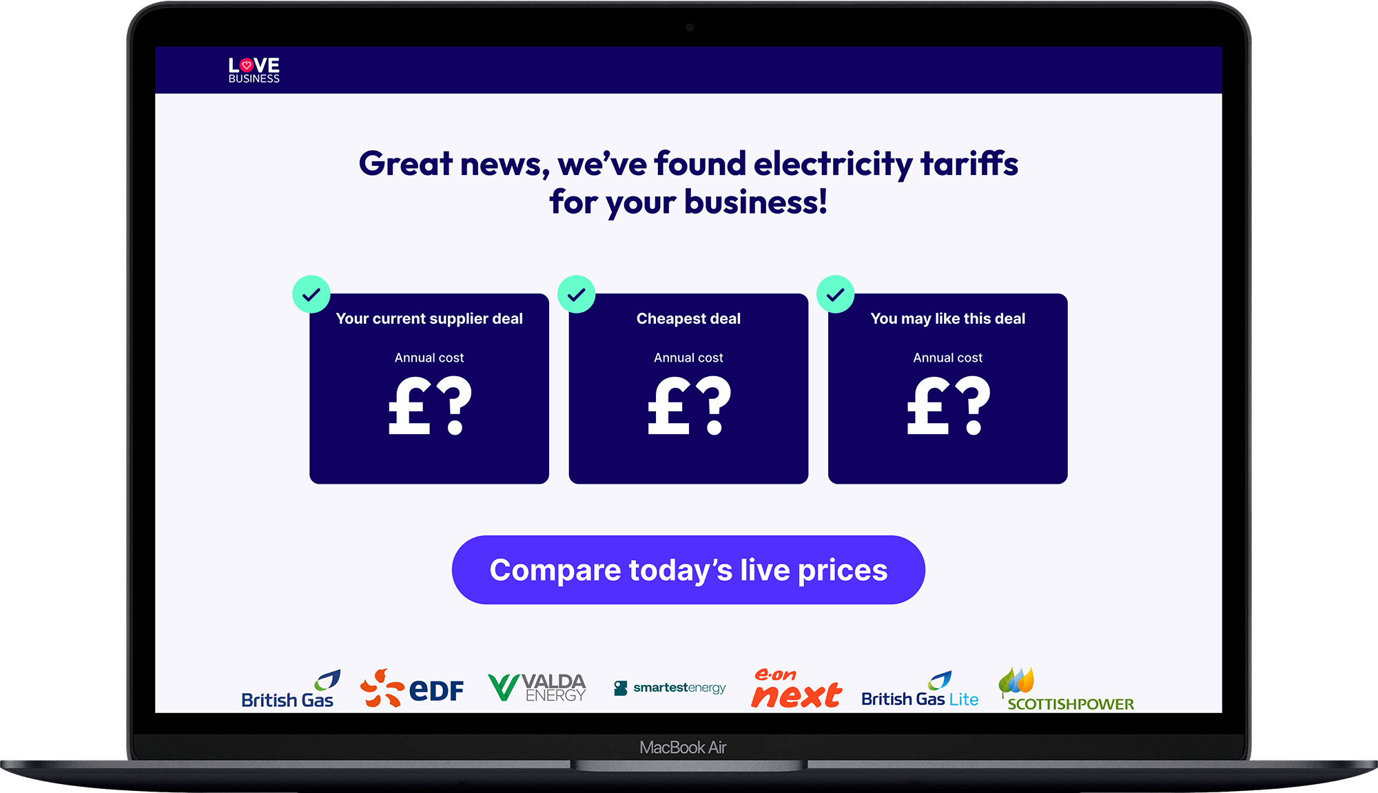Live electricity deals shown on desktop device.